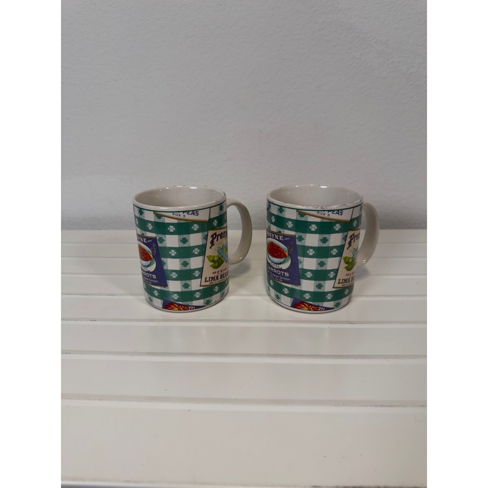 Vintage 1994 Fitz and Floyd Omnibus Country Cupboard Mugs Set of 2 Gingham Green